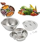 3 in 1 Rice Washer Strainer Bowl with Grater and Vegetable Divider Tray, Stainless Steel Rice Col...