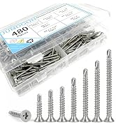 480pcs Self-Tapping Screws for Metal, Wood, Plastic - 7 Size Kit 1/2" to 2" 410 Stainless Steel S...