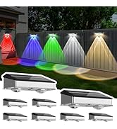 Solar Fence Lights Outdoor 8 Pack, Stainless Steel & IP65 Waterproof, 8 Lighting Modes High Brigh...
