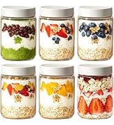 Overnight Oats Containers with Lids 6 Pack Heat-Resistant Borosilicate Glass jars with Airtight L...