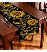 Nuxovilar Table Runner, Flax Table Runner 13x72 Inches - Golden Sunflower Luxury Table Runners fo...