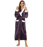 iniber Plush Robes for Women, Womens Robe Long, Fuzzy Fluffy Soft Warm Fleece Hooded Bathrobe