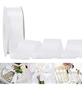 HUIHUANG 1-1/2 inch Double Face Satin Ribbon, Polyester Satin White Ribbon 50 Yards Per Roll for ...