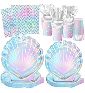 168 Pcs Mermaid Party Supplies Mermaid Birthday Decorations Includes Plates Napkins Cups Cutlery ...