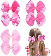 OAOLEER 6PCS Hair Bows for Girls, Rainbow Pink Grosgrain Ribbon Bow With Alligator Hair Clips Gir...