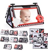 Baby Mirror Tummy Time Toys: 3 In 1 Black White High Contrast Baby Mirror with Book & Mat Easter ...