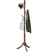 kiplant Bamboo Wood Coat Rack Stand, Freestanding Coat Tree with 8 Hooks, Hallway Entryway Hat Ha...