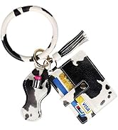 BIHRTC Keychain Bracelet PU Leather Wristlet Round Bangle Card Pocket with Tassels Neoprene Lipst...