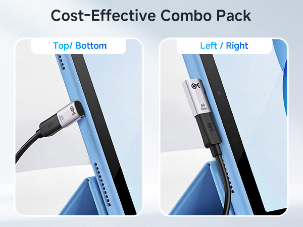 Combo-Pack 40Gbps Right Angle USB-C Adapter Kit, Up to [4K@240Hz Video, 240W Charging