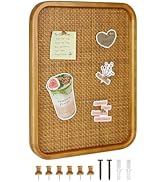 Umtiti 13" x 17" Bulletin Board, Round-Edged Rectangle Cork Board,Wooden Frame with Boho Style Ra...