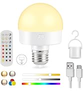 Rechargeable Battery Operated Light Bulb with Remote Control, 15 Colors Selectable Detachable LED...