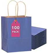 qiqee 100PCS Gift Bag with Handles Bulk Kraft Deep Blue Paper Bags Multiple Uses (13''x5 x10 inch...