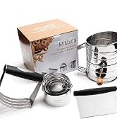HULISEN Pastry Cutter, Dough Blender, 3 Cup Flour Sifter and Biscuit Cutter, Stainless Steel Doug...