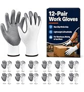 Work Gloves, Nitrile-Coated Grip for Warehouse & Moving,12 Pairs, Large | Micro-Foam Coating, Non...