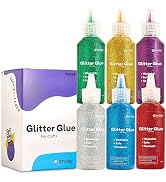 Glitter Glue for Crafts in Bright Classic Colors: Silver, Red, Green, Blue, Purple & Gold Glitter...