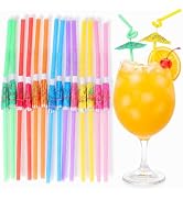 50 Counts Drink Umbrellas Bendy Straws - 10.24" to 12.8" Extra Long Colorful Flexible Straw for D...