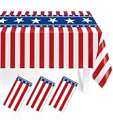 Childom 3 Pack Patriotic Tablecloth 4th of July Decorations,Plastic Disposable Table Cloth 54"x10...