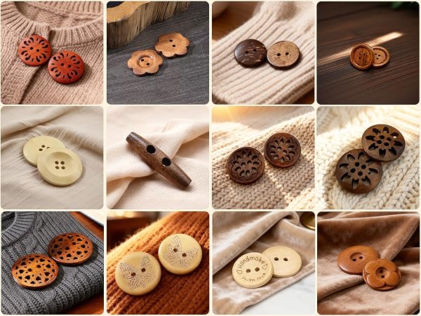 Assorted Wood Buttons for Sewing Crafts