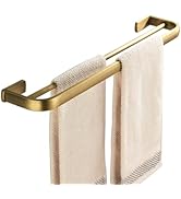 Modern brushed gold finish towel bar mounted on wall, displaying a cream-colored textured towel. Clean, minimalist design with contemporary styling.