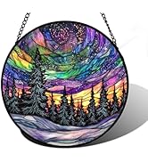 DASTOLL Stained Glass Window Hanging, Van Gogh Night Scene Sun Catchers Colorful Glass Panel Star...