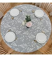 LIBERECOO Round Vinyl Fitted Tablecloth with Flannel Backing Elastic Edge Plastic Table Cover Wat...