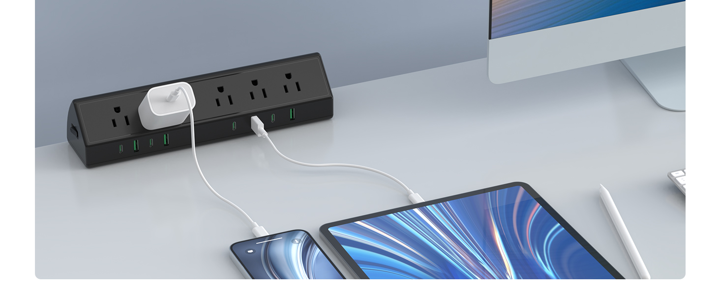 Nightstand Edge Mount Power Strip with USB-C Ports