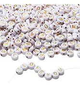 LAIDANLA 1500PCS Acrylic Letter Beads Alphabet Gold Letters White Round Bead 7×4mm for Jewelry Br...