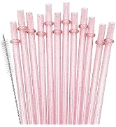 ZHOMA 12-Pack Glitter Reusable Plastic Straws, 11" Long Hard Tumbler Drinking Straws with Cleanin...