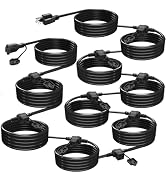 WLLEYAY 50 Ft Outdoor Extension Cord, Evenly Spaced 10 Outlets Plugs, 16/3 SJTW Weatherproof Mult...