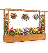 Giantex Raised Garden Bed with Trellis & Hanging Roof, Wood Planter Box with Bottom and Drainage ...