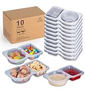 MACTANO 10 Sets Condiment Container with Lid, Disposable Double Compartment Plastic Container for...