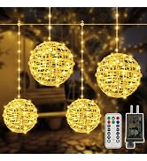 Ollny Christmas Lights Outdoor 4Pack 7.87inch, Warm White 200 LED Ball Light with Plug in Remote,...