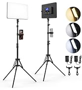 Led Video Light Panel Lighting Kit, QEUOOIY 2-Pack Bi-Color Photography Lighting with 63'' Tripod...