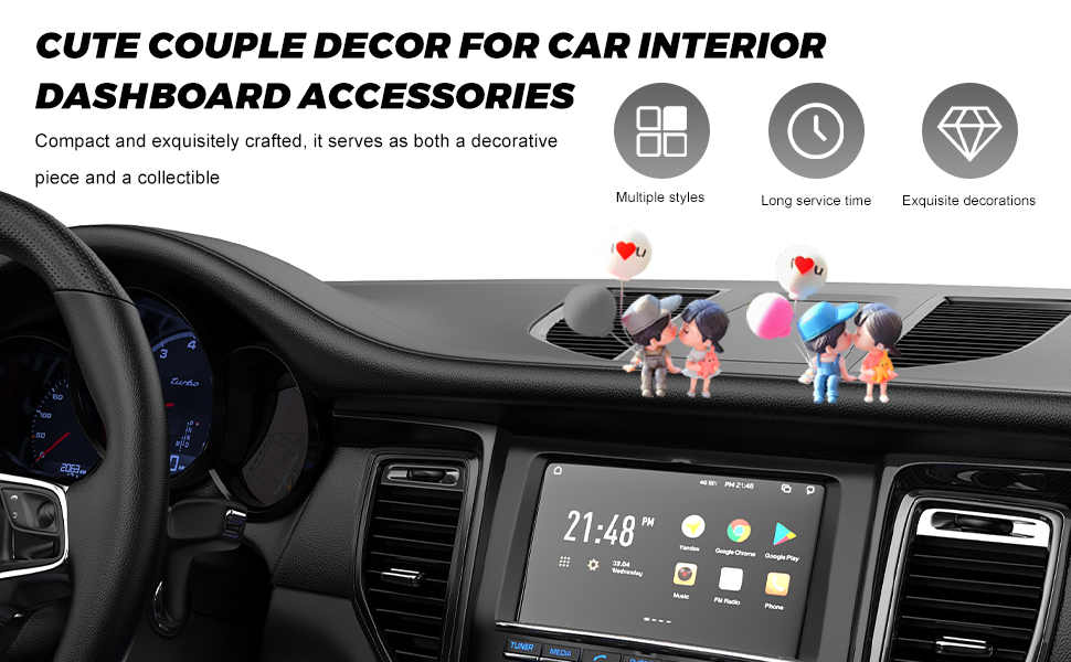 Cute Couple Car Dashboard Decorations, Lovely Couple Kiss Cartoon Figurines Car Ornament