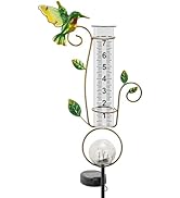 Rain Gauge Outdoor - Solar Rain Gauges Hummingbird Decorative with Color Changing LED Cracked Bal...