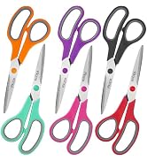 Scissors, Rkqoa 8" Scissors All Purpose 6 Pack - Comfort-Grip Sharp Scissor for Office School Adu...