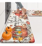 KIMODE Anti Fatigue Mats for Kitchen Floor 17"x47"+17"x29", Fall White Pumpkin Carriage Kitchen R...