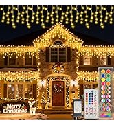 LitHome 48.4FT Color Changing Christmas Icicle Lights for Outside with Remote,300 LED Christmas I...