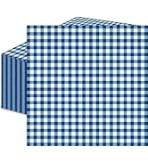 50 Count Blue and White Gingham Paper Napkins, Disposable Checkered Cocktail Napkins for Picnic, ...