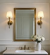 JIMUBEAM Sconces Wall Lighting Set of Two with Boho White Fabric Shade, E26 Aged Brass Vanity Bat...
