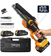 Tolcuez Mini Chainsaw Cordless,6 Inch & 8 Inch Electric Chainsaw with LED Display,2 Batteries Bru...