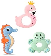 Silicone Teething Toy for Babies - 2ooya 3Pcs Summer Ocean Animal Themed Soft Teether, Infant BPA...