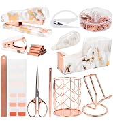 Office Desk Accessories Supplies - 14 Pcs Women Rose Gold Marble Desk Decor Set, Cute Aesthetic O...
