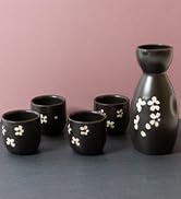 HIBINO Japanese Sake Set - 1 Tokkuri Bottle (5 Oz) & 4 Ochoko Cups (1.3 Oz) - 5pc Ceramic Sake Se...