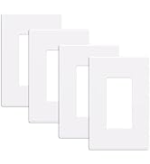 AIDA Screwless Decorator Wall Plates, Mid-Size 1-Gang 4.87" x 3.13", White Outlet Cover Plate, fo...