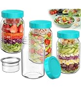 4Pack Glass Salad Jars with Lids, 32oz Salads Mason Jars with Wet/Dry Separation Cup, Meal Prep S...