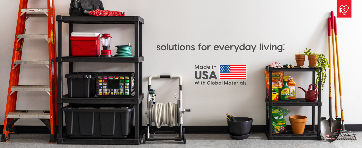 IRIS USA plastic shelf shelves storage organizations totes bins with lids boxes garage latches stack