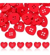 VILLCASE Red Heart Button 50pcs 4 Holes Decorative Buttons Plastic Craft Sewing Buttons Embellish...