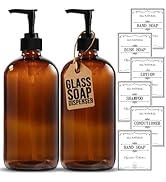 Sunrise Premium, 16 OZ Thick Amber Glass Soap Dispenser with Pump 2 Pack, Hand and Dish Soap Disp...