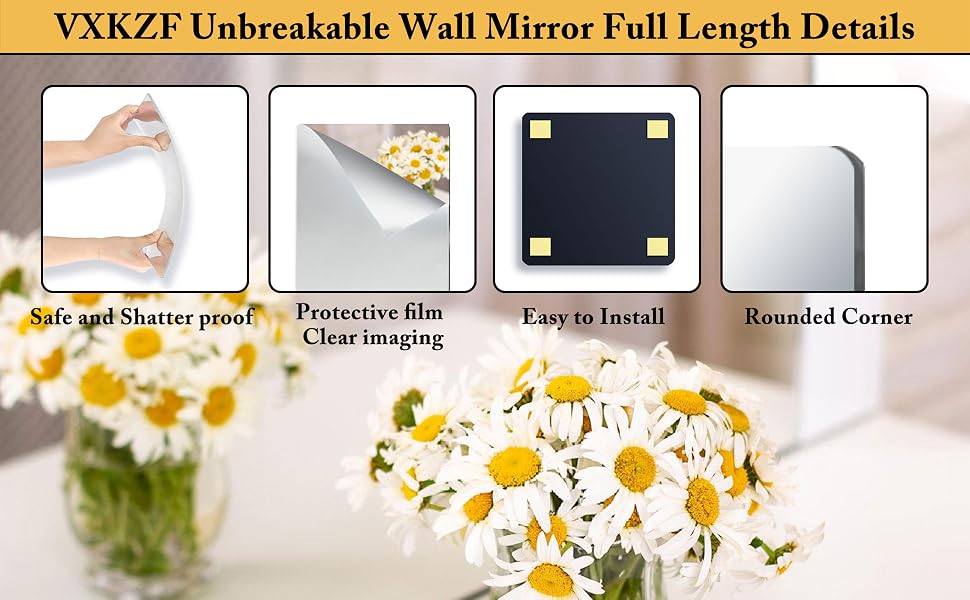 VXKZF Unbreakable Wall Mirror Full Length Mirror Tiles